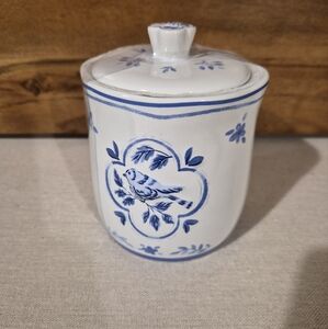 Vintage Dutch Blue White Ceramic Jar Sugar Bowl Canister w Lid